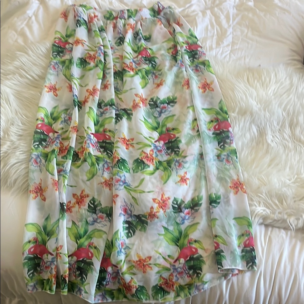 American Apparel Pink and Orange Midi A-Line Skirt/ flamingo